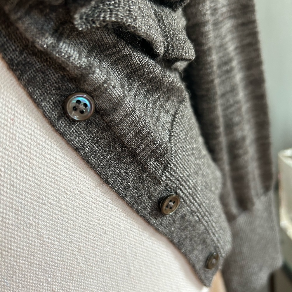 J. Crew Gray Ruffle Cardigan - Picture 3 of 5